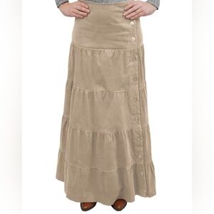 Beige Button-Down  Dropped waist Tiered Skirt Fine Corduroy